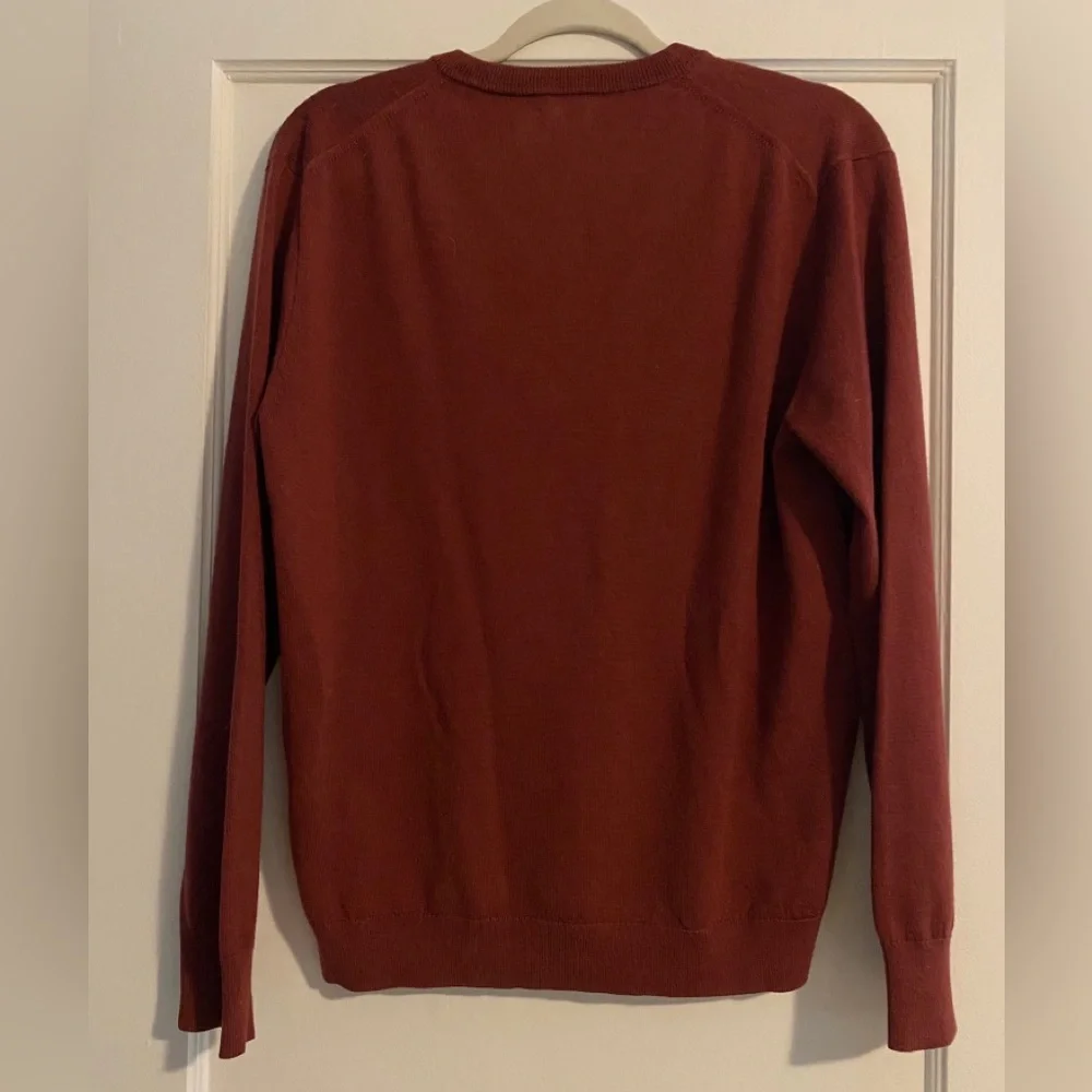 J Crew Men's 100% Merino Wool Burnt Orange V-Neck Sweater Size Medium